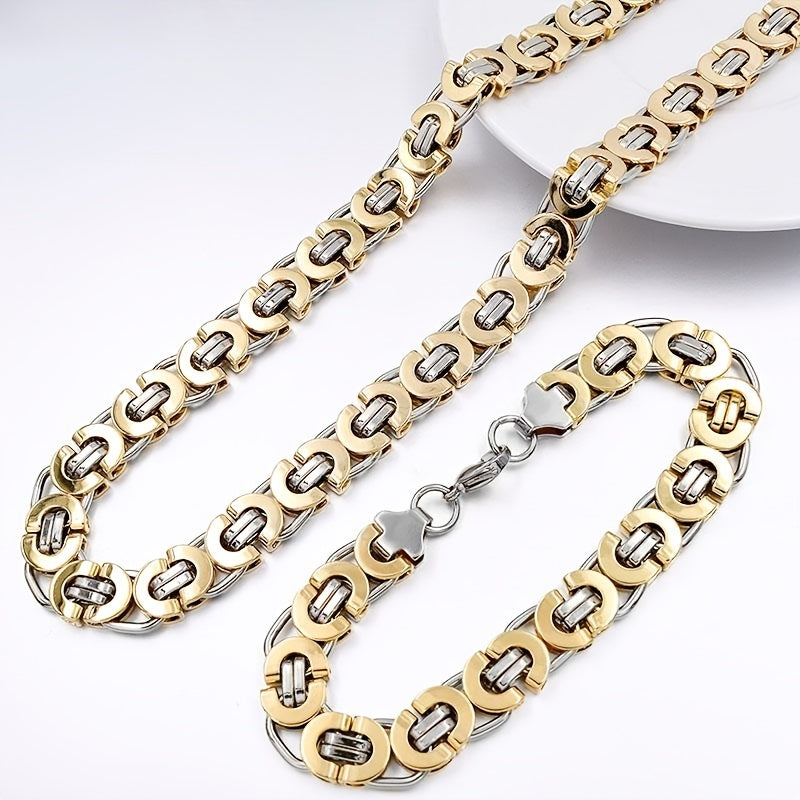 Модный египетский византийский плоский браслет и набор ожерелья, изготовленные из классической нержавеющей стали для мужчин.