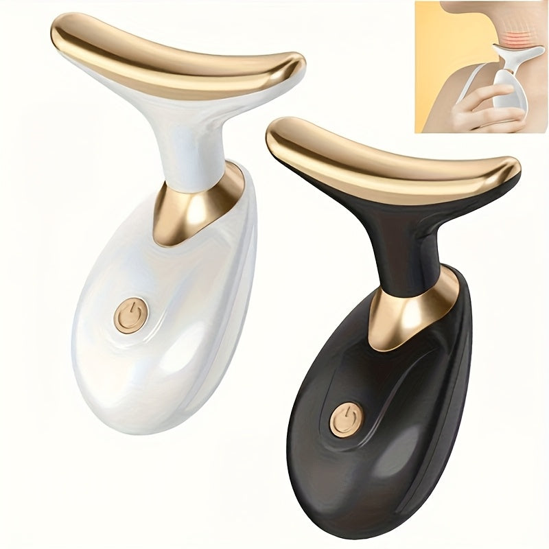 Electric Face and Neck Massager Roller for Women Compact White Textured Surface with Gold Accents