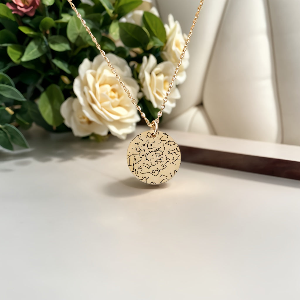 Shaxsiylashtirilgan Yulduzlar xaritasi taqinchoq, oy fazasi gravirovkalangan, zanglamaydigan po'lat, vintage sovg'a, tug'ilgan kunlar uchun