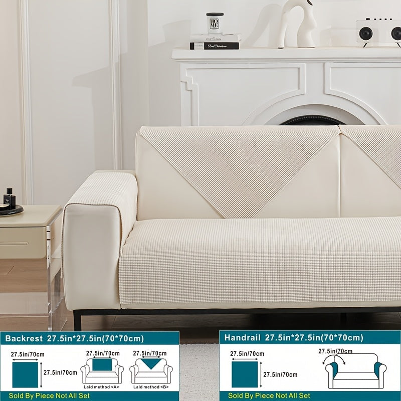 Beige Velvet Sofa Slipcover Pet-Friendly Machine Washable with Backrest and Armrest Protection