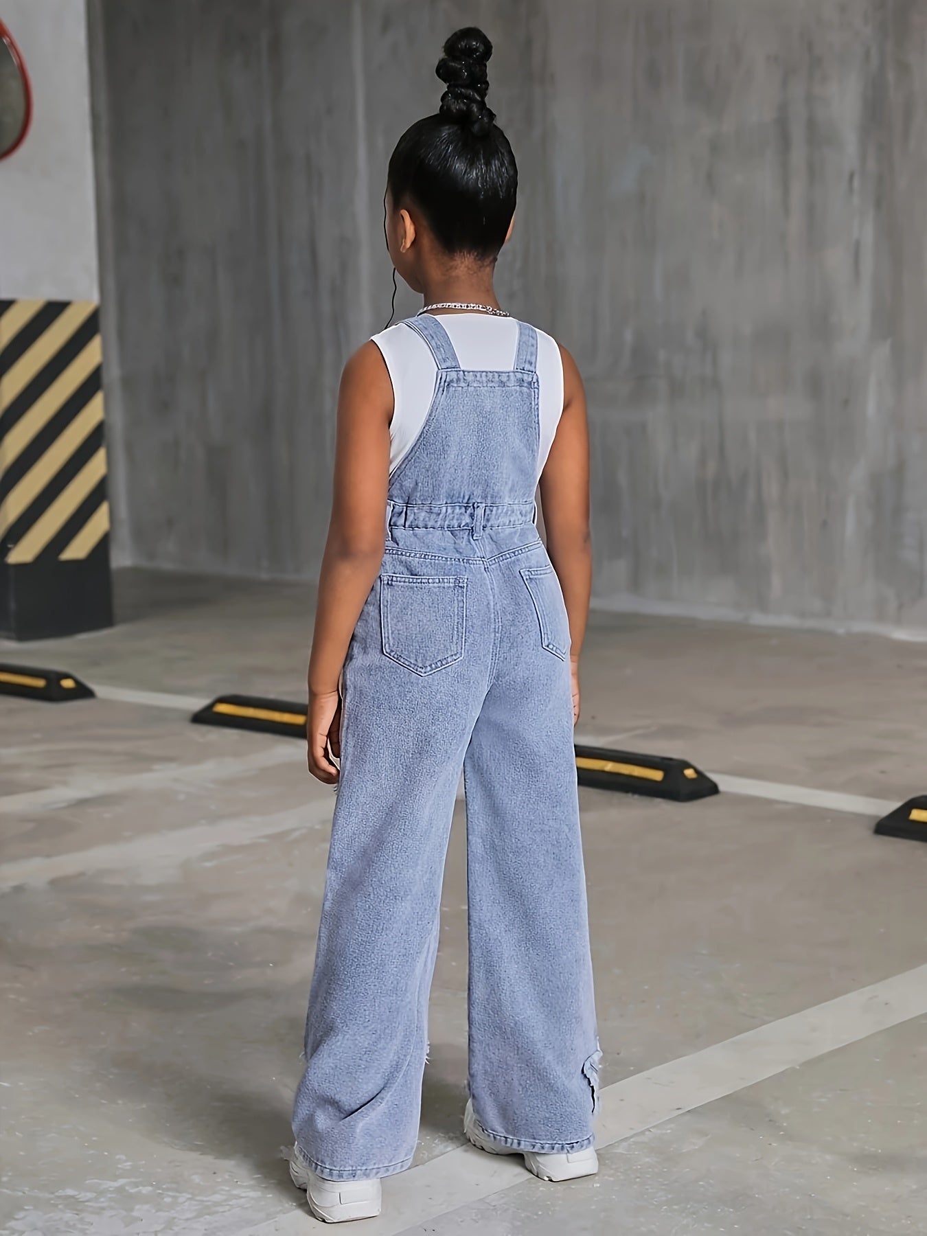 Джинсовый комбинезон с широкими штанинами для девочек с нашивкой в виде звезды и длинной длиной