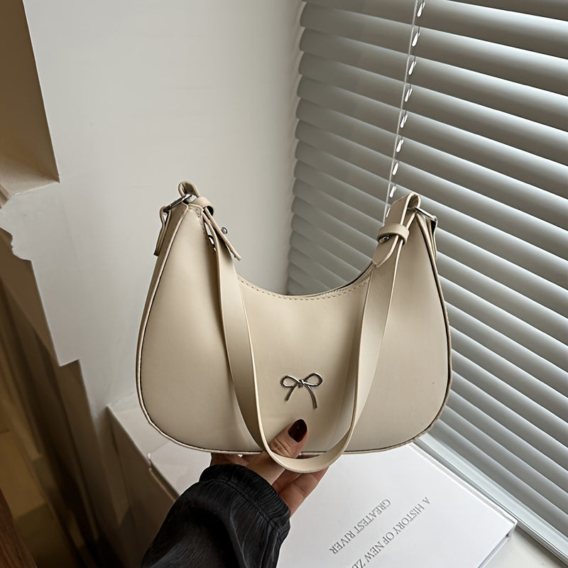 Korean Style Crescent Shoulder Bag PU Leather Fashionable Underarm Bag for Women