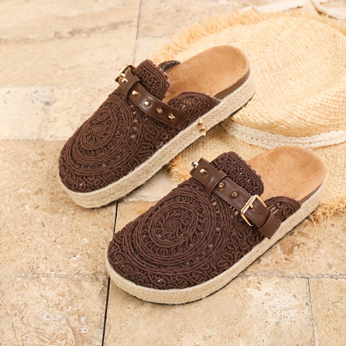 Women's Summer Slip-On Shoes with Geometric Cut-Out Embroidery Breathable Fabric