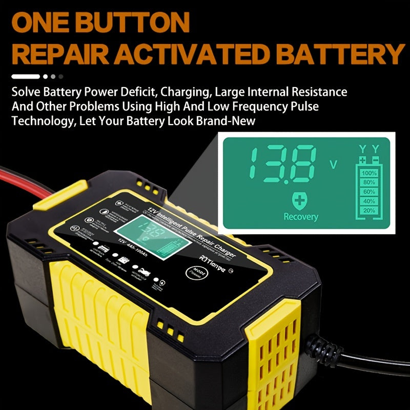 12V 6A Smart Car Battery Charger with LCD Display and Overcharge Protection