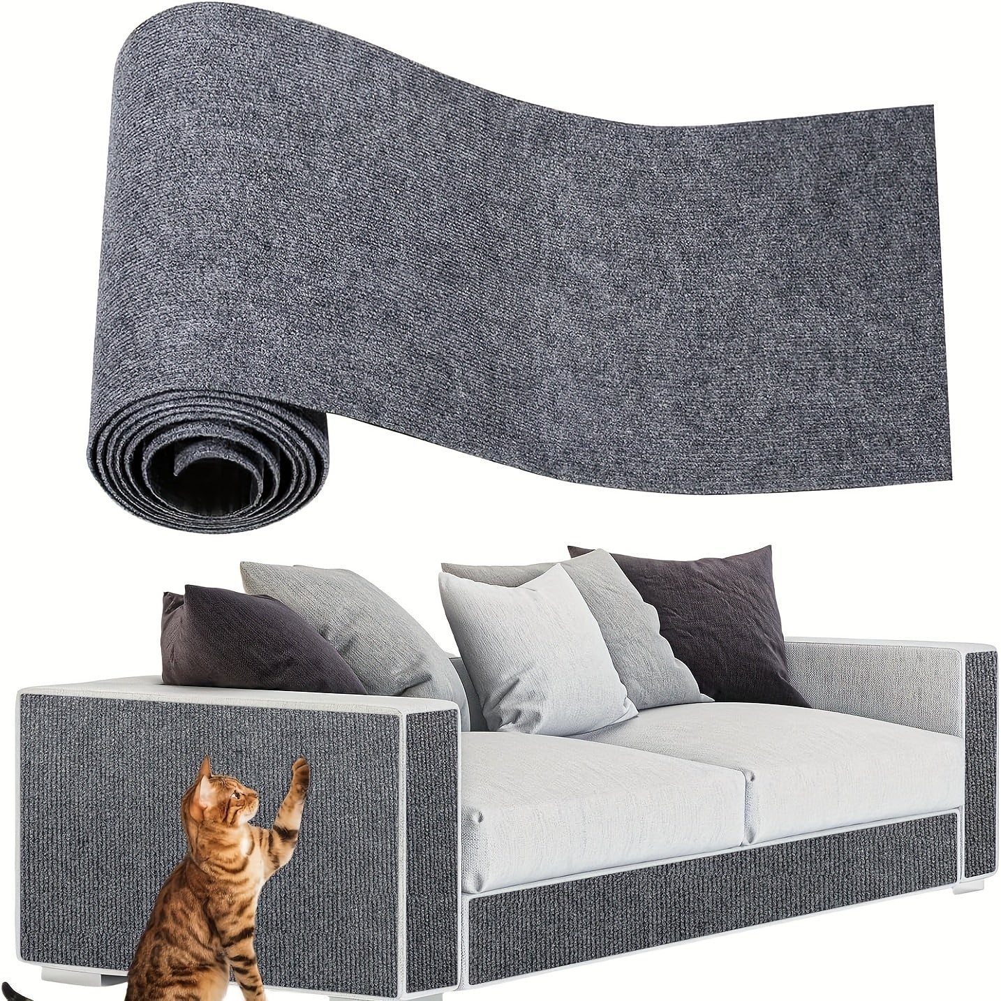 Protector de muebles para gatos gris, alfombra autoadhesiva para rascar, para sofás y árboles para gatos, 78.7 x 15.8 pulgadas