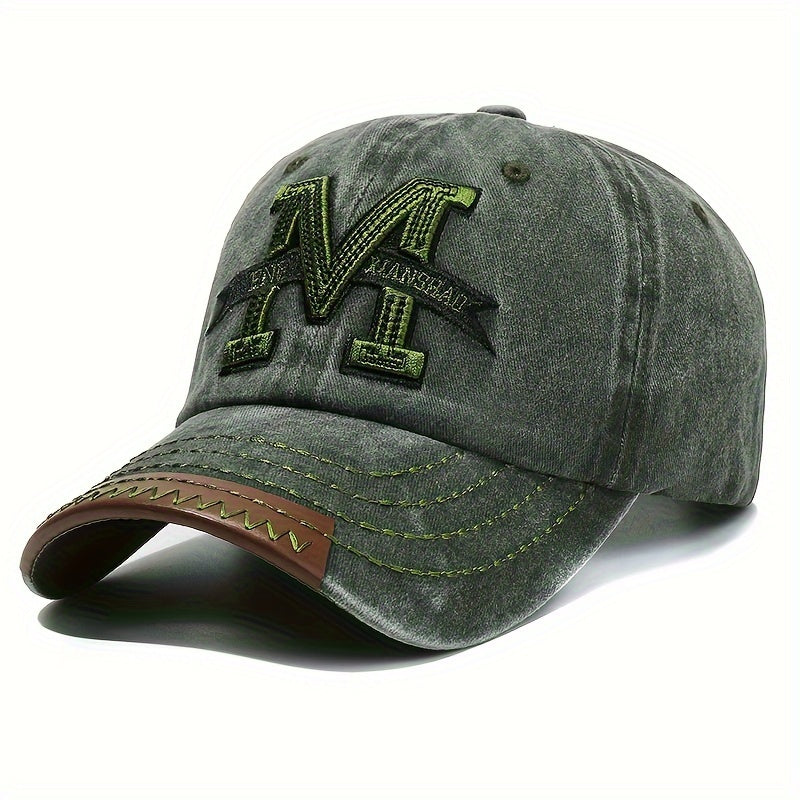 Men Women Denim Duckbill Cap Spring Autumn Washed Cotton Embroidered Letter M Baseball Hat