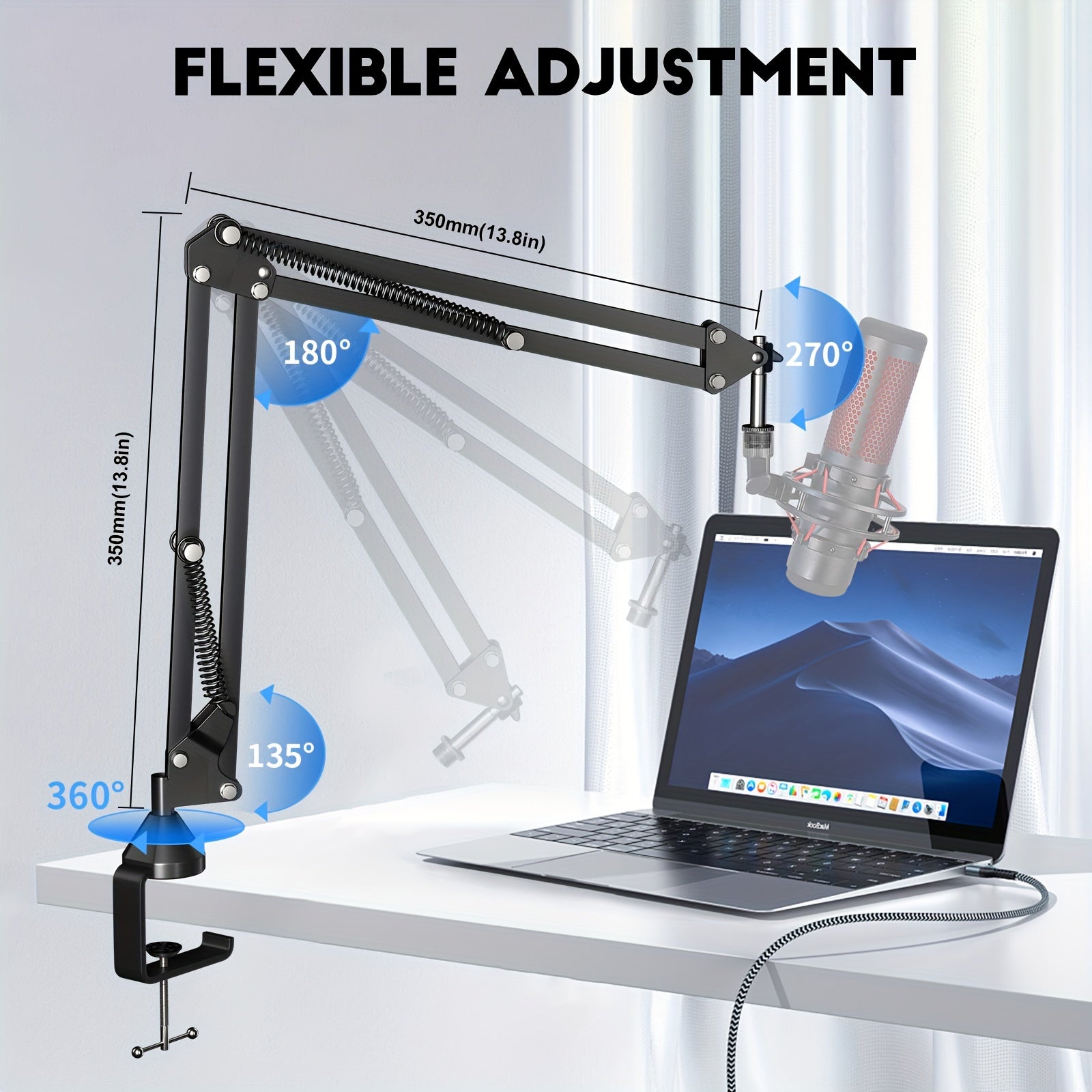 Alloy Microphone Boom Arm Desk Stand with XLR Connector Black