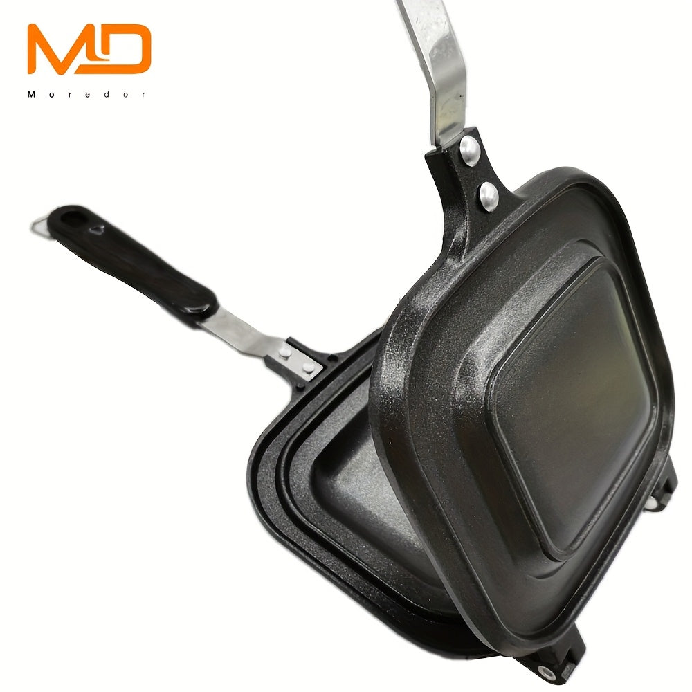 MOREDOR Non-Stick Ikki tomonlama sendvich tayyorlash qurilmasi, yopishqoq bo'lmagan, qopqog'i bilan - Qattiq nonushta, burgerlar, paninilar uchun uyda yoki tashqarida, ikki tomonlama pishirish qolip, grill uchun mos
