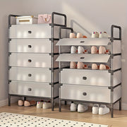 Estante para zapatos de metal con funda antipolvo, organizador de varias capas para entrada y pasillo