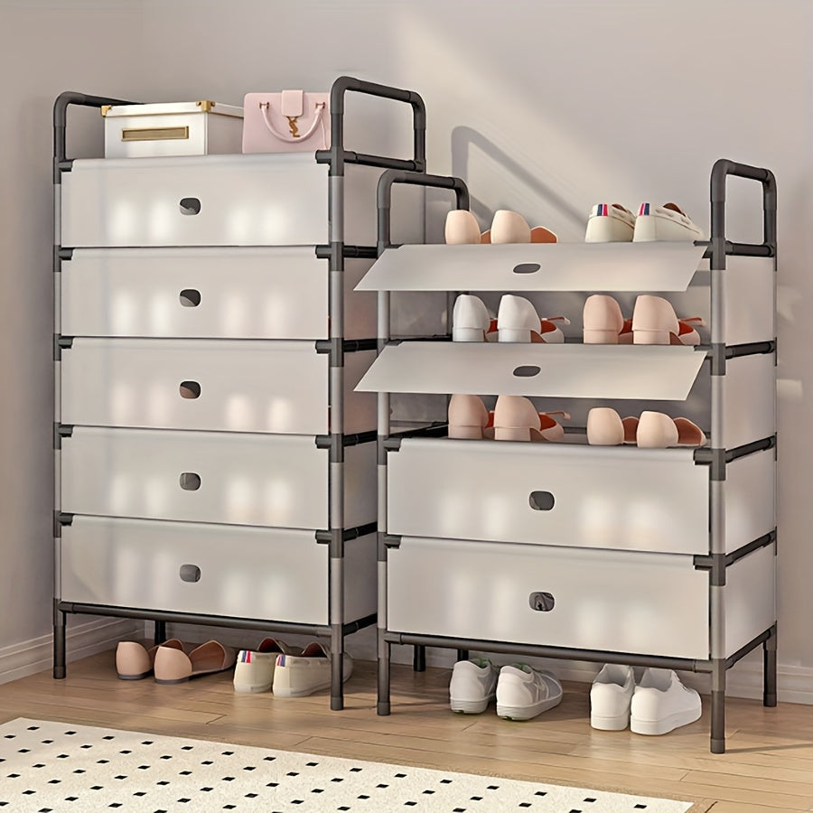 Estante para zapatos de metal con funda antipolvo, organizador de varias capas para entrada y pasillo