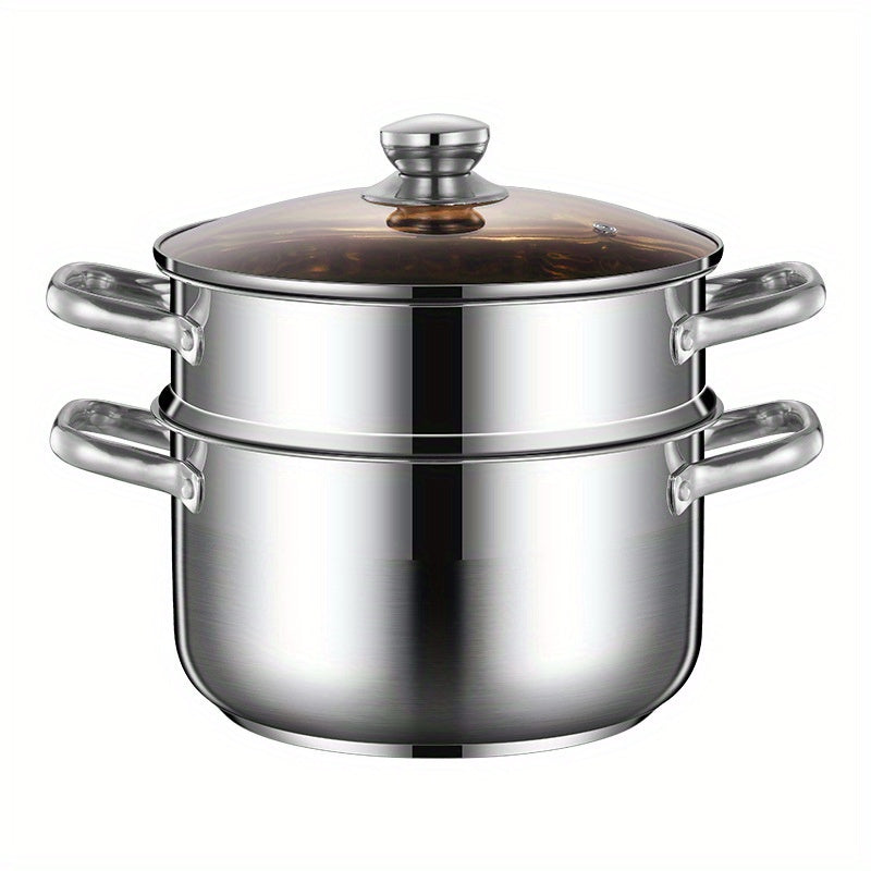 Stainless Steel Steamer Pot with Double Layer Basket 21.84cm for Induction Gas Stove