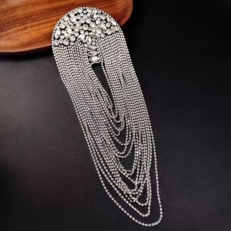 Beaded Tassel Brooch Rhinestone Retro Style for Jackets and Suits