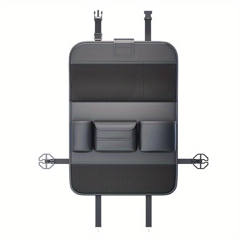 Organizador de asiento para coche con mesa plegable y estante de almacenamiento en cuero PU