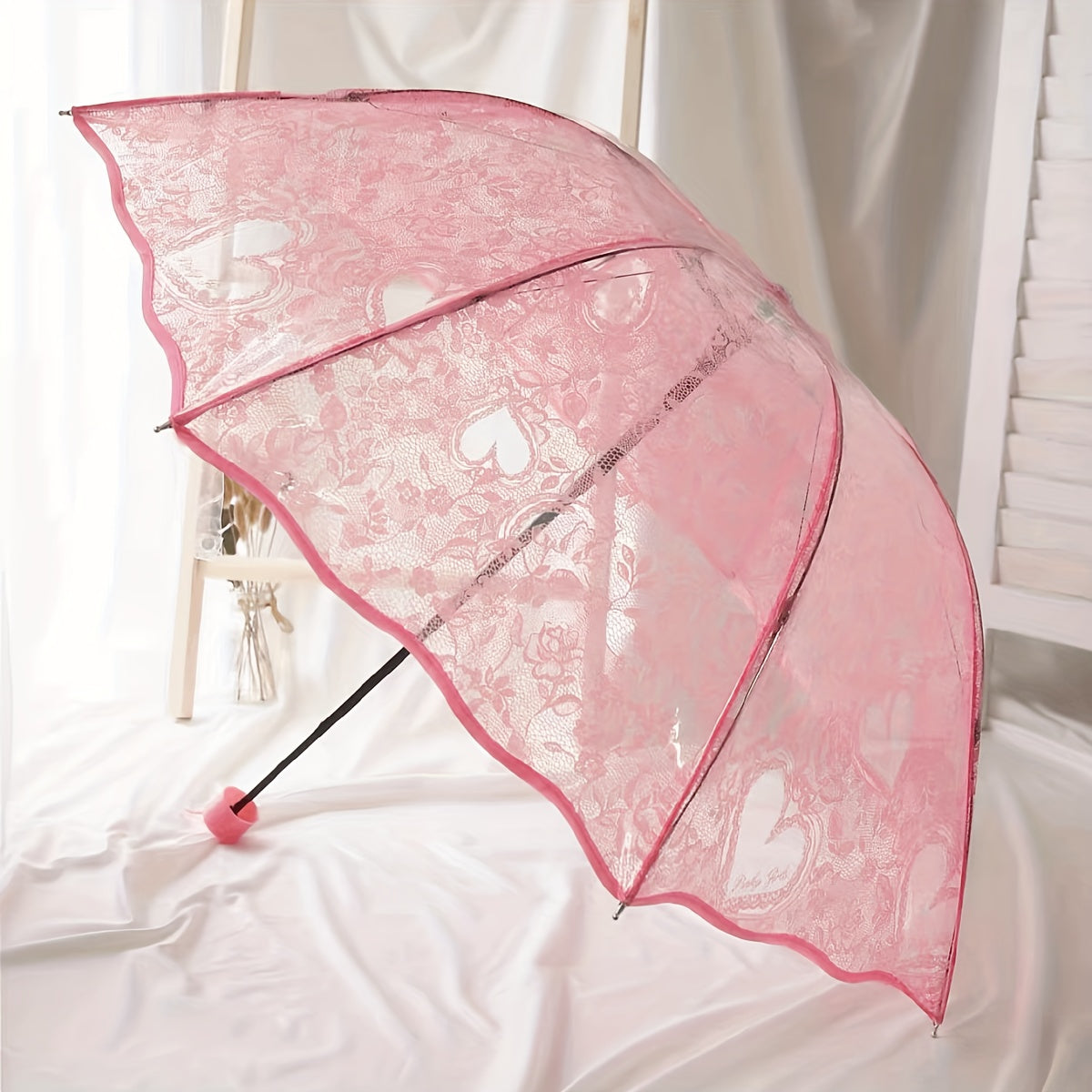 Transparent PVC Tri-Fold Butterfly Rose Umbrella with Arched Handle