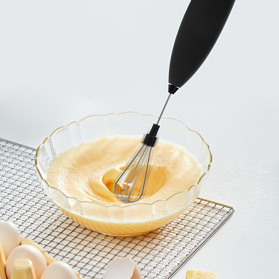 Portable 2-in-1 Milk Frother and Egg Whisk Stainless Steel Stand Black Battery-Free