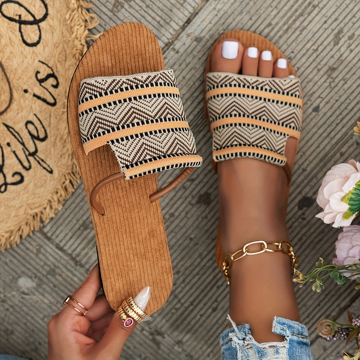 Women's Bohemian Flat Slippers Comfortable Flat Shoes Slip-On