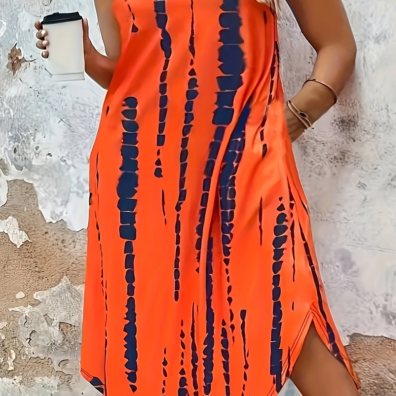 Plus Size Tie Dye Print Tank Dress Casual Sleeveless Homewear Pockets