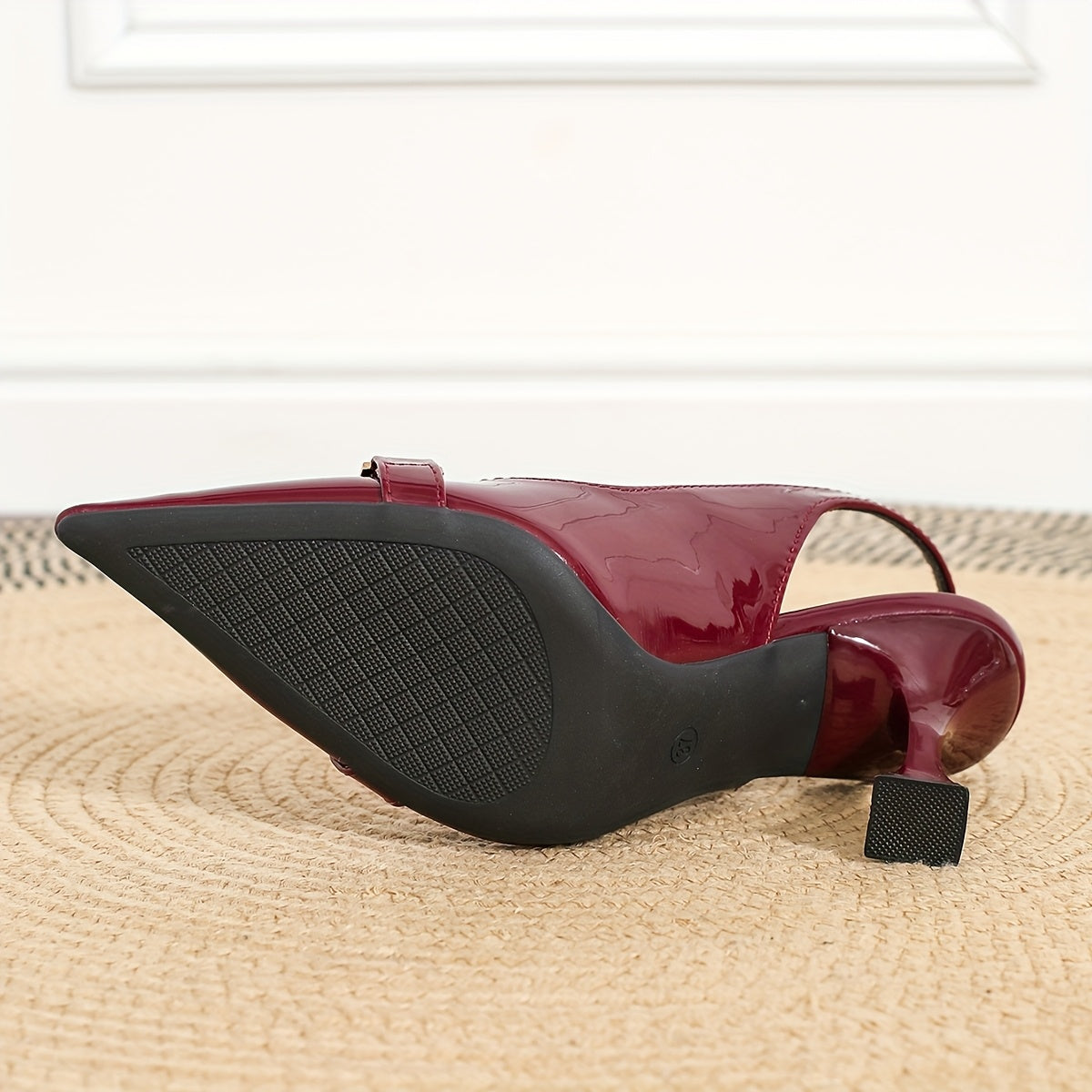 Women's Pointed Toe Stiletto Heels Synthetic Metallic Buckle Burgundy All-Season