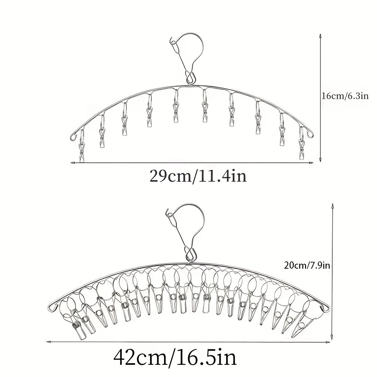 Estante de secado de acero inoxidable con clips de bloqueo para calcetines y ropa interior, ahorro de espacio, 10 o 20 clips