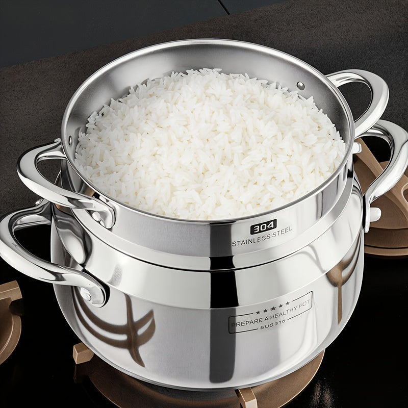 Stainless Steel Three-Layer Soup Pot Induction Gas Steaming Porridge Cooker