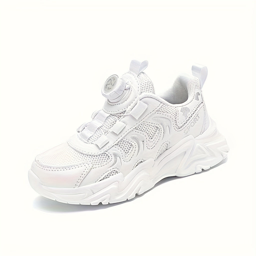 Girls Low Top Sneakers with Rotating Button Solid Color Casual Sports Shoes
