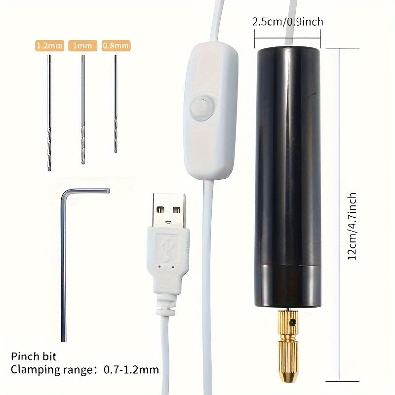 DIY Jewelry Hole Punch Kit with USB Electric Drill and Golden Bits for Pearl and Crystal Crafts