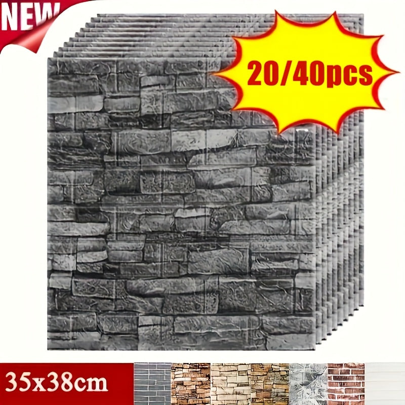 20/40pcs 3D Brick Foam Wall Stickers Waterproof Peel and Stick Tiles for Kitchen Bathroom Living Room Hallway