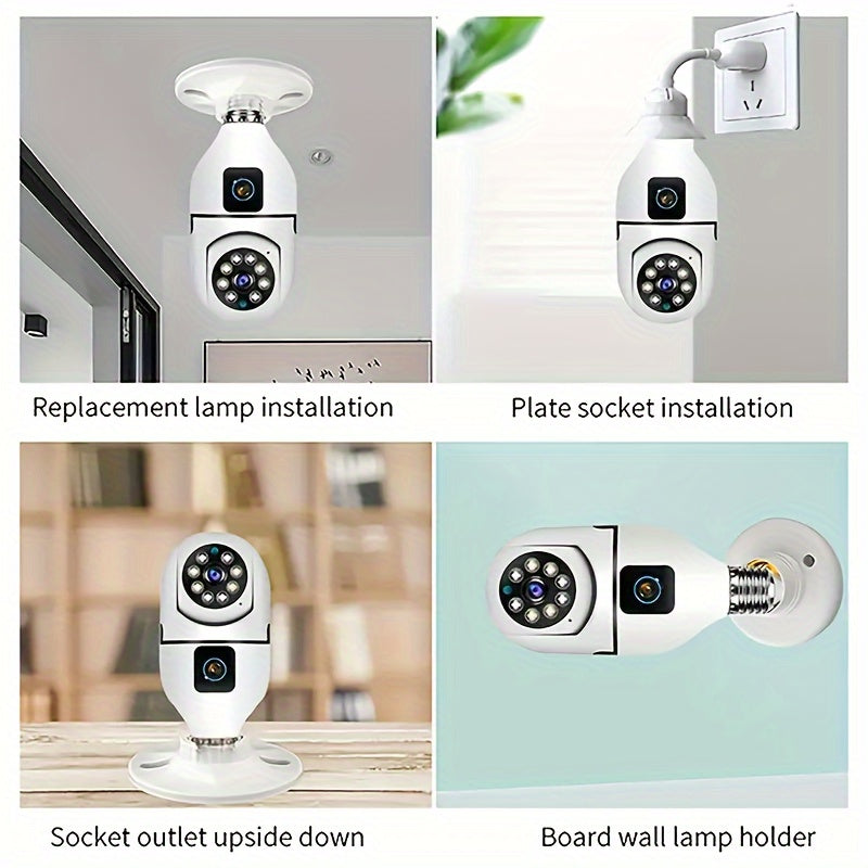 Cámara de seguridad con bombilla panorámica de 360° HD 1080P WiFi para exteriores e interiores con detección de movimiento