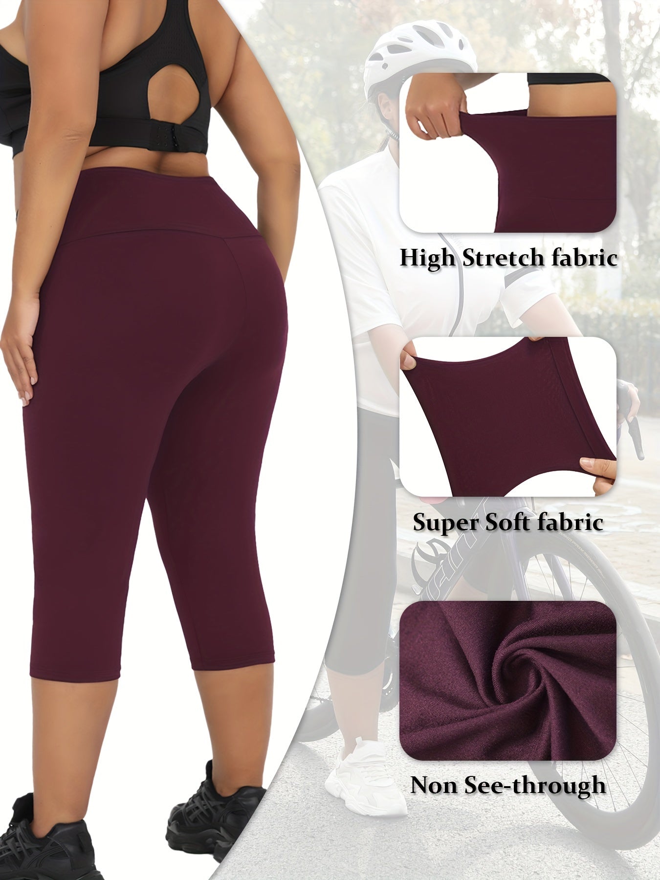 Women's Plus Size High Waist Soft Stretch Biker Yoga Leggings