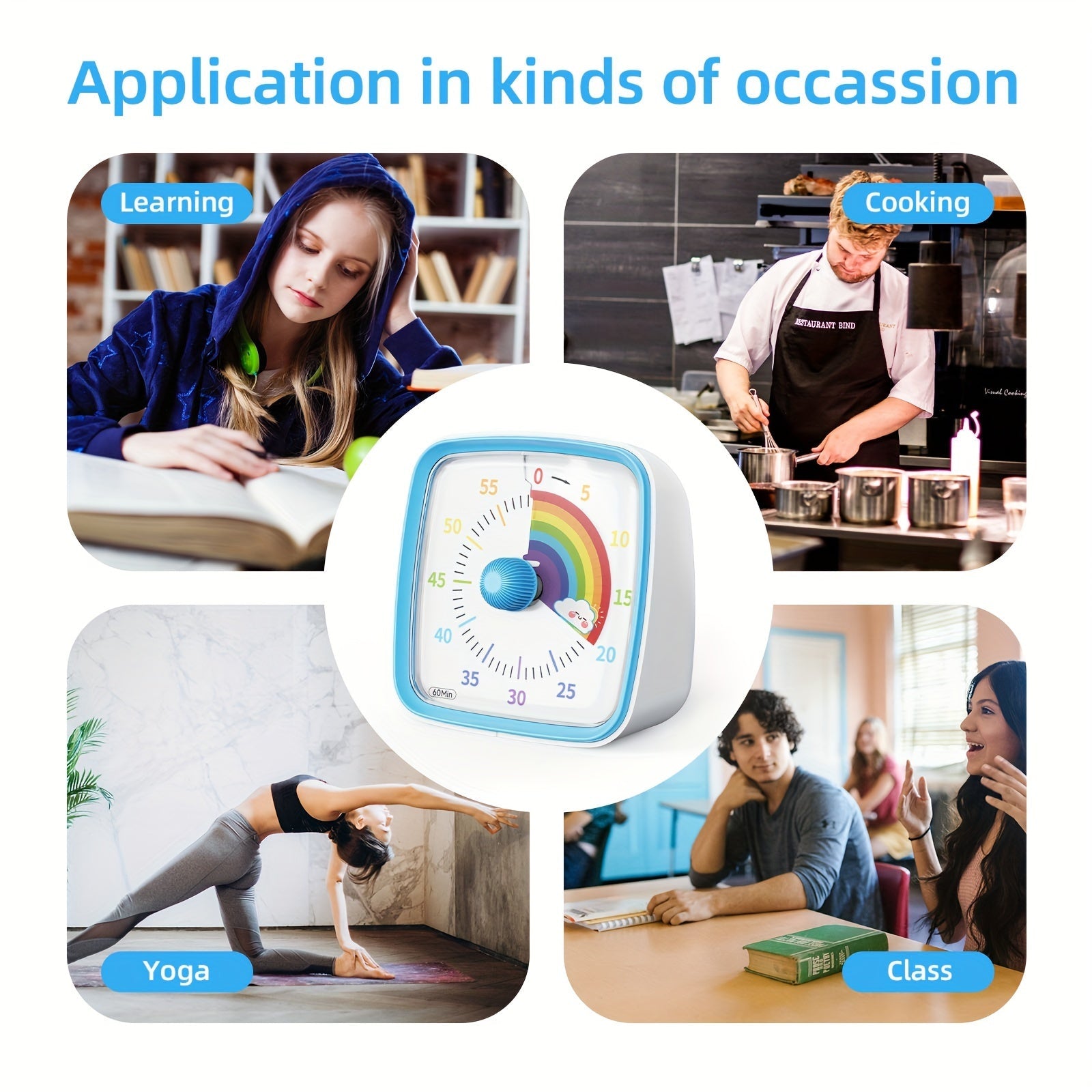 Rainbow Visual Timer with Night Light for Classroom Kitchen Office Silent 60-Minute Countdown