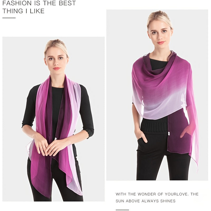 Women's Chiffon Scarf Gradient Color Lightweight Sun Protection Shawl Wrap