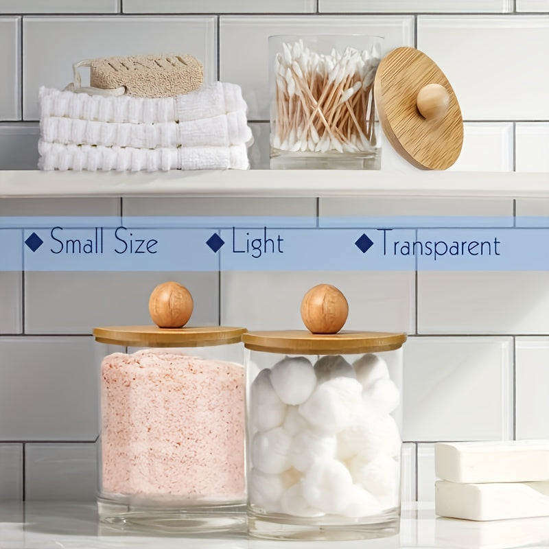 Clear Plastic Cosmetic Organizer with Bamboo Lid for Qtips Makeup Storage