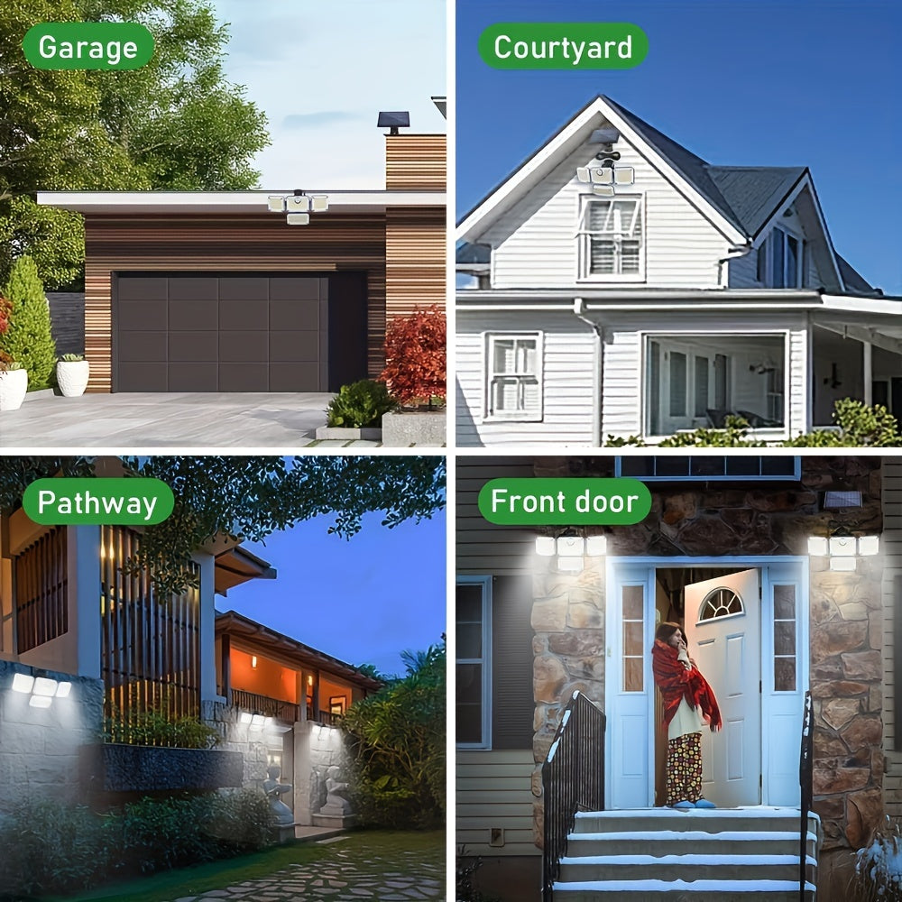 Outdoor Solar Floodlight with Motion Sensor Remote Control Adjustable Brightness Rechargeable Lithium Battery Wall Mount