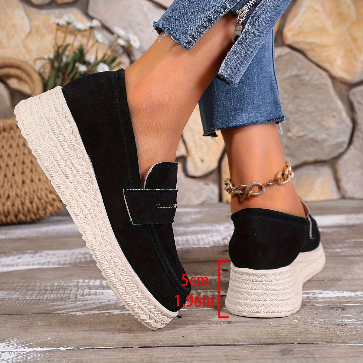 Women's Slip-On Sneakers Black Beige Cushioned Platform All-Season