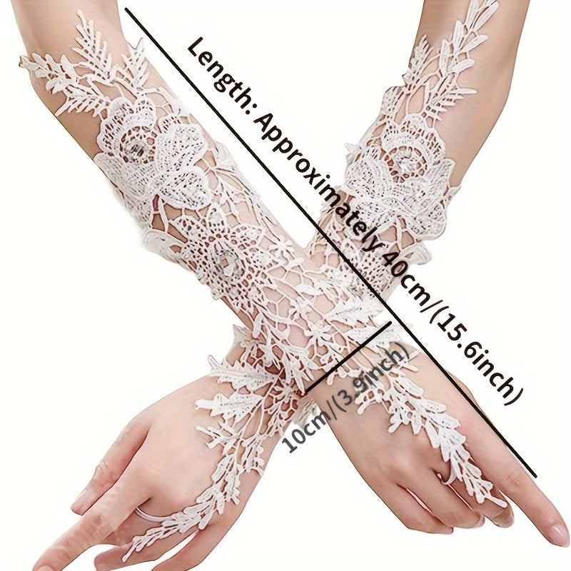 Ayollar uchun toʻqilgan nikoh qoʻllari, rhinestone aksentlari va bo'sh dizayni bilan