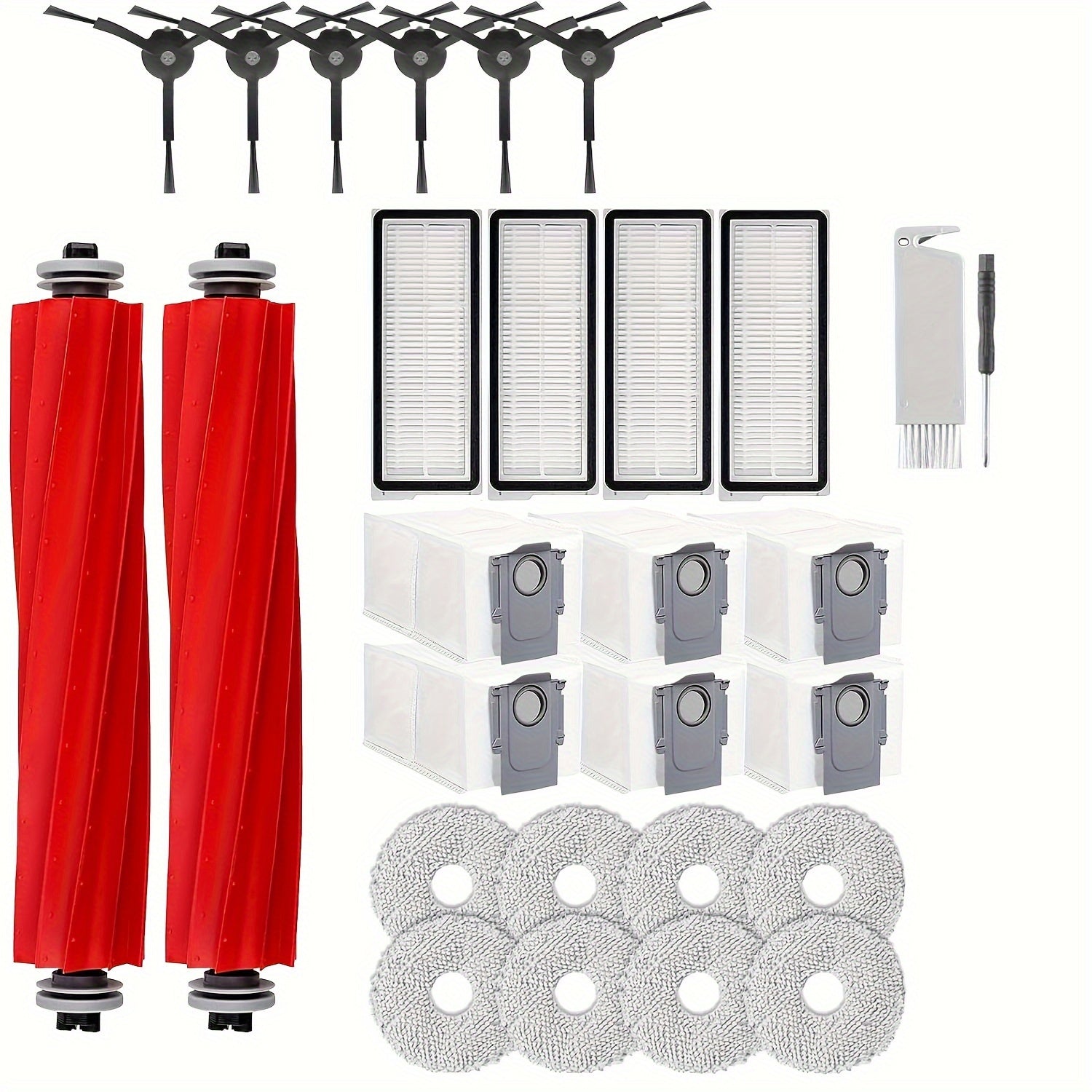 28-Donali vakuum tozalash qurilmasi uchun almashtirish qismlari to'plami, Roborock Qrevo seriyasi uchun, cho'tkalar, filtrlashlar, mop yostiqchalari bilan