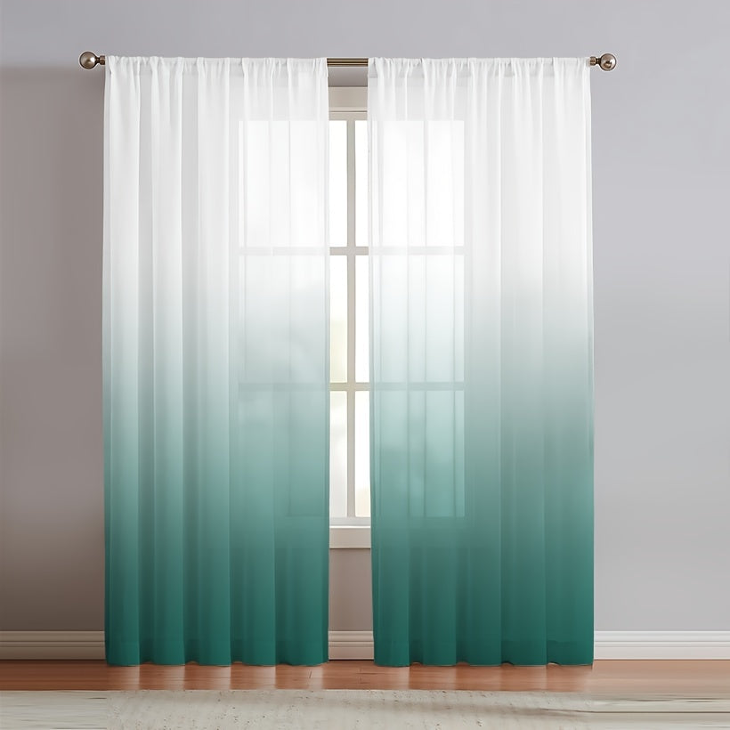 Semi Sheer Gradient Color Curtains with Rod Pocket for Living Room Bedroom Kitchen Set of 2