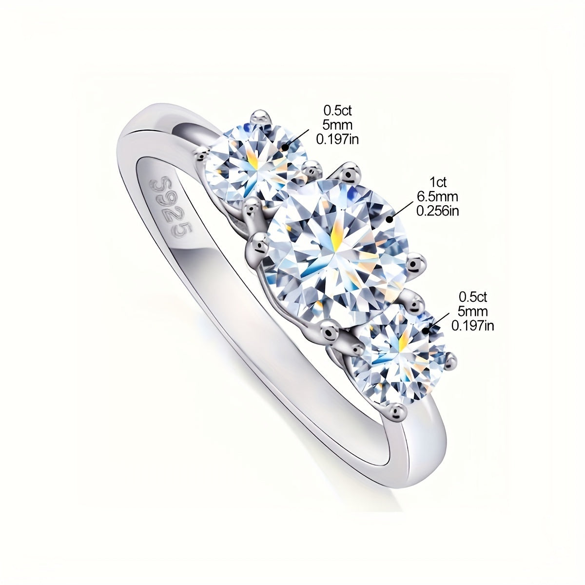 Sterling Silver Moissanite Engagement Ring for Women 1ct and 0.5ct Stones Sizes 5-11