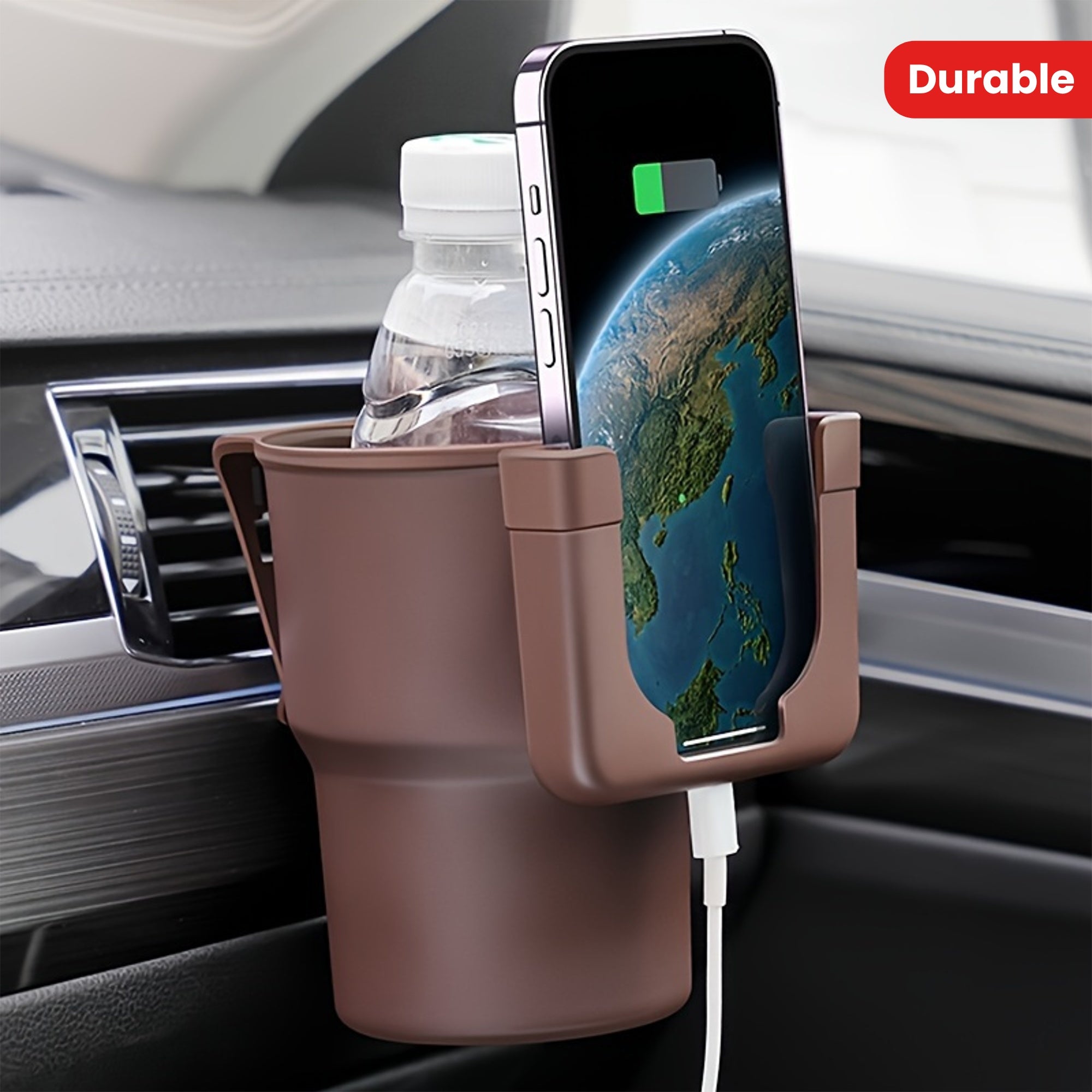 Multi-Purpose Car Cup Holder with Phone Stand Durable PP Vent Clip Adjustable Organizer