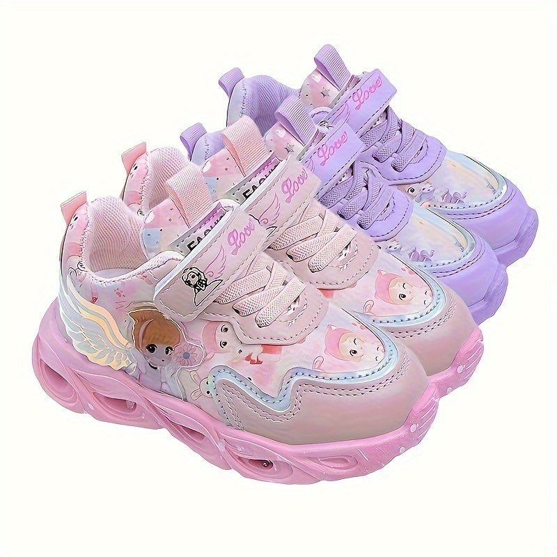 Kids Glow-Up Sneakers with Princess Magic Straps Night Light Cartoon Design for Boys and Girls Ages 0-14