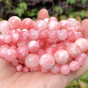 Natural Stone Beads 6/8/10/12mm Pink White Round Jewelry Making Supplies