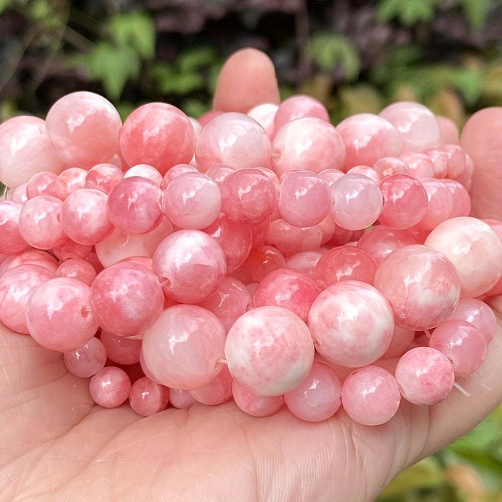 Natural Stone Beads 6/8/10/12mm Pink White Round Jewelry Making Supplies
