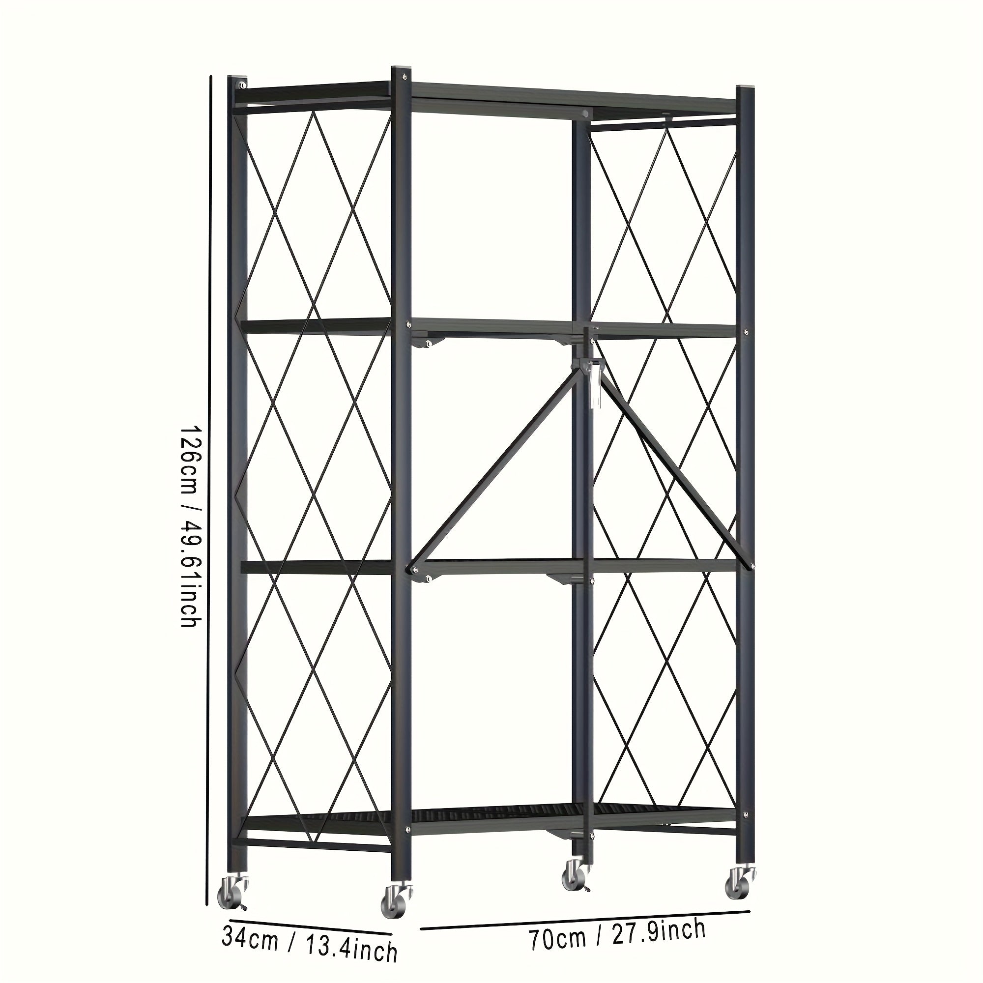 Estantería de almacenamiento plegable de 11 piezas, con 4 niveles y ruedas, unidad de estantería de gran capacidad, estantería de metal con rejilla, negra