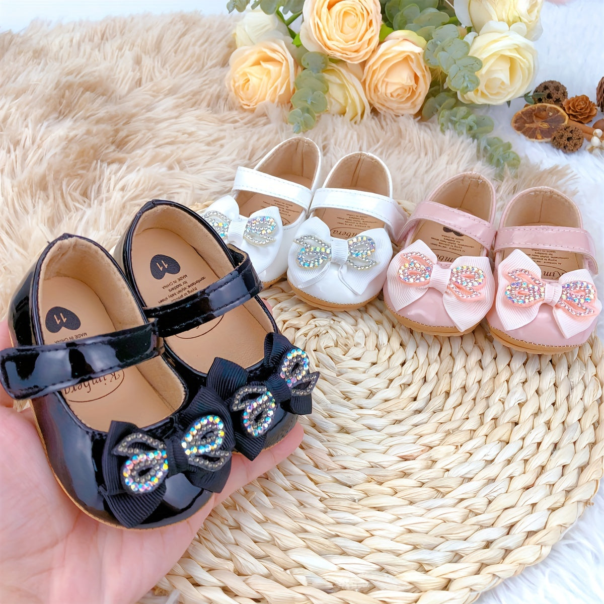 Baby Girls Mary Jane Shoes with Bowknot Non-Slip Flat Soles for Indoor Outdoor Spring Autumn