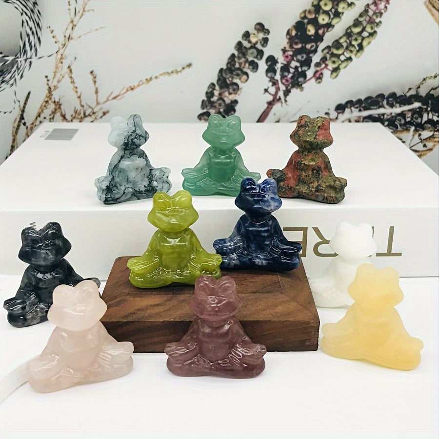 Natural Crystal Yoga Frog Figurine 40mm Hand-Carved Home Office Decor Gift
