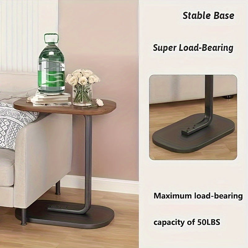 Mesa auxiliar de madera de estilo Art Deco moderno con altura ajustable y patas de metal