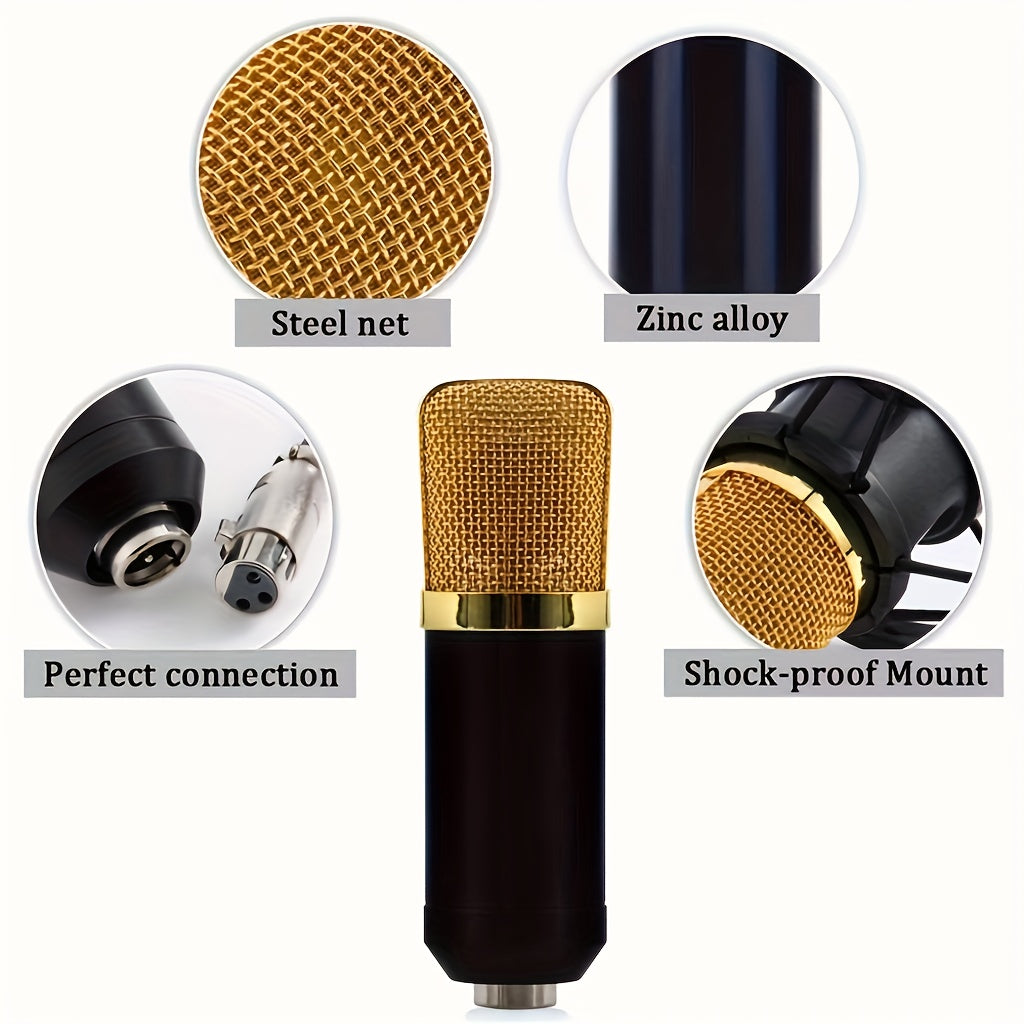 Black Condenser Microphone for Gaming Singing Karaoke Streaming with Volume Control