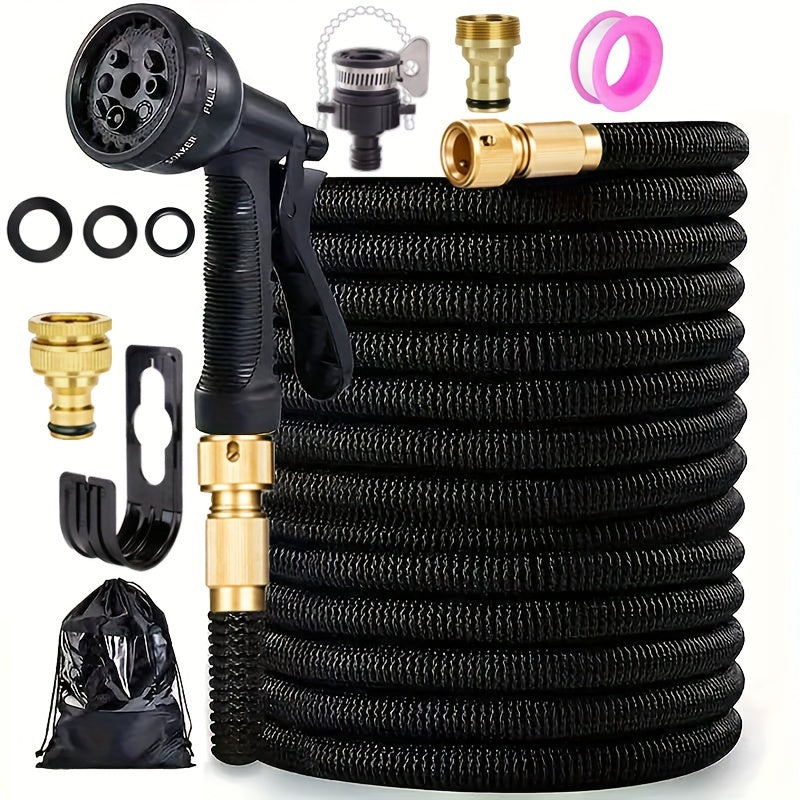 Расширяемый резиновый садовый шланг с герметичными соединителями для полива участка