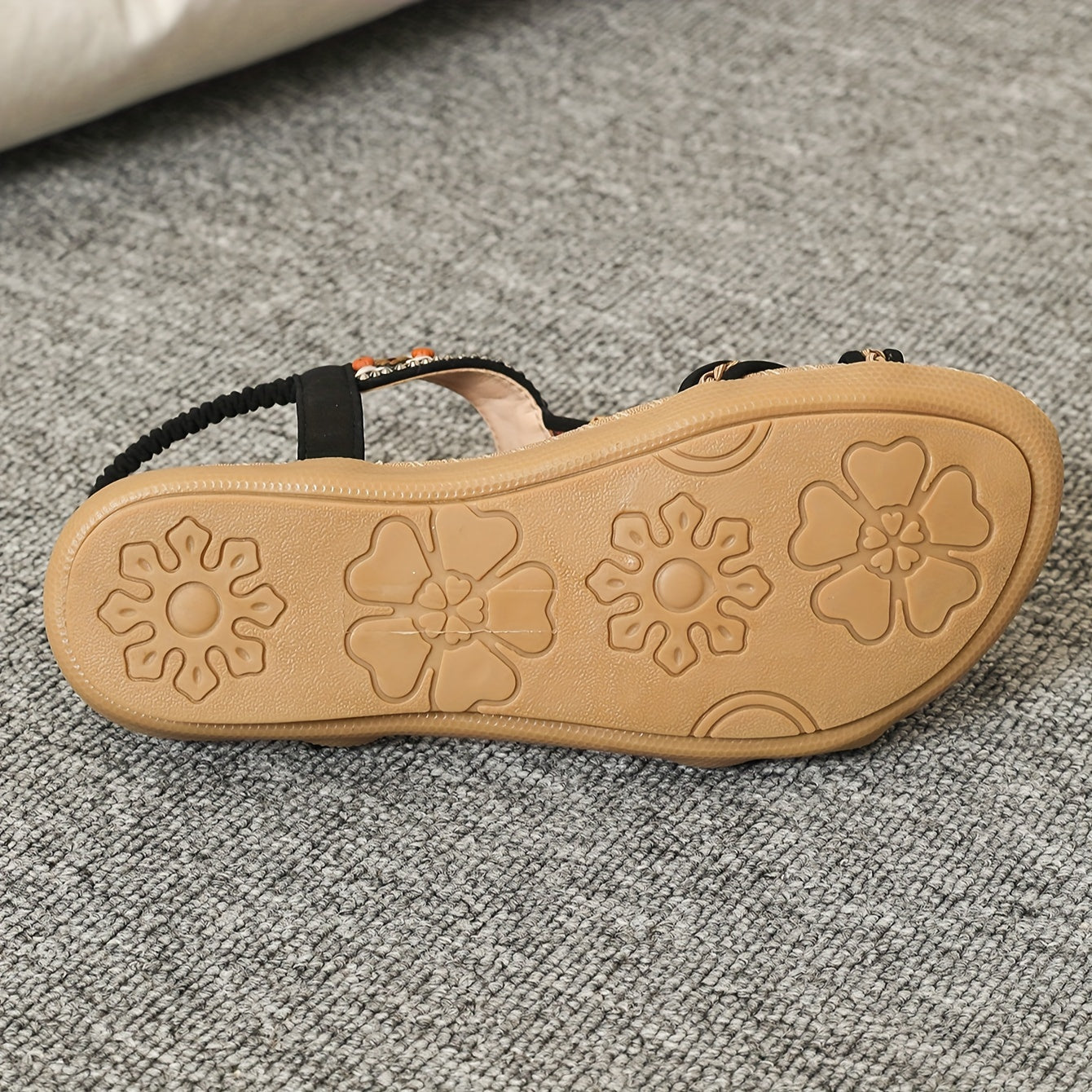 Women Bohemian Flat Sandals Adjustable Ankle Strap Round Toe Black White Orange