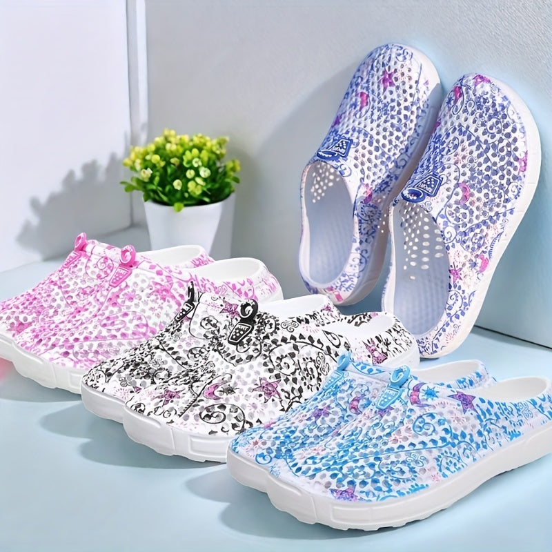 Women's and Men's All-Season Mesh Slip-On Garden Clogs with Floral Print